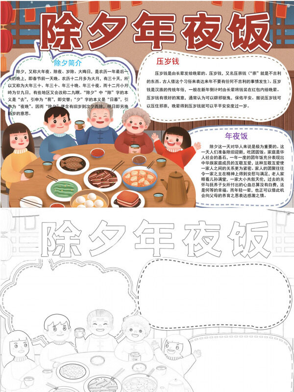 精美除夕年夜饭节日习俗手抄报