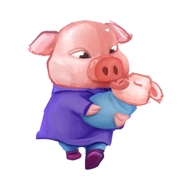 抱着小猪的猪猪PNG免抠