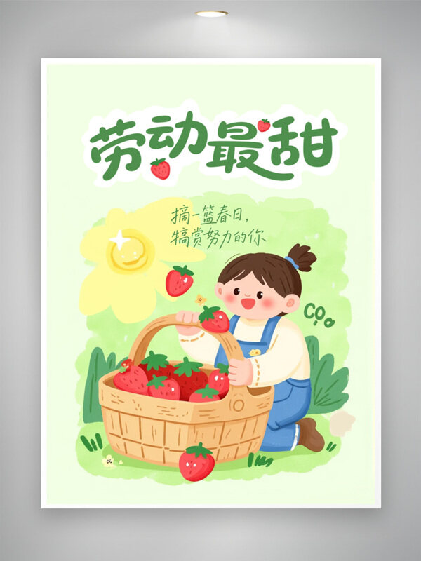 清新简约卡通扁平手绘风格劳动最甜主题海报