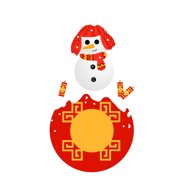 新年雪人边框插画