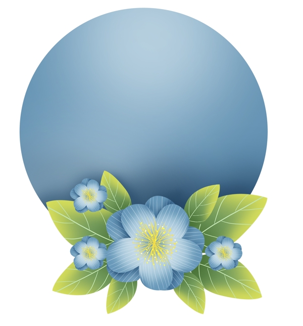蓝色花朵圆形文字框