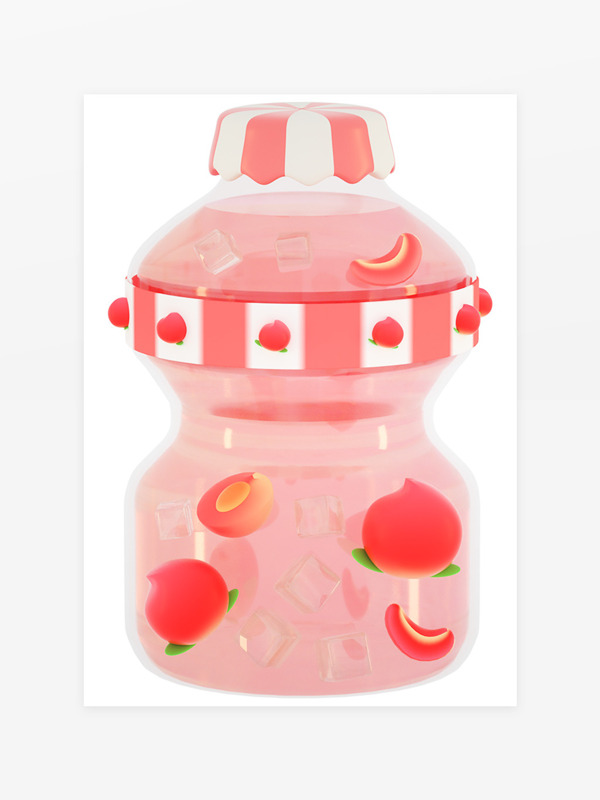 3d立体卡通桃子奶瓶饮料水果饮品元素