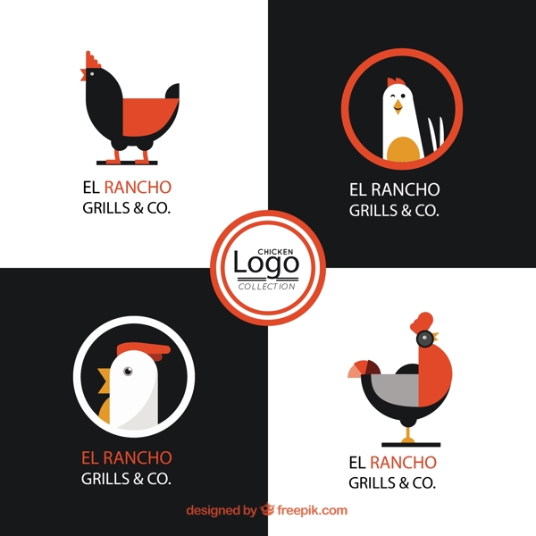 橙色细节鸡标志logo矢量设计模板