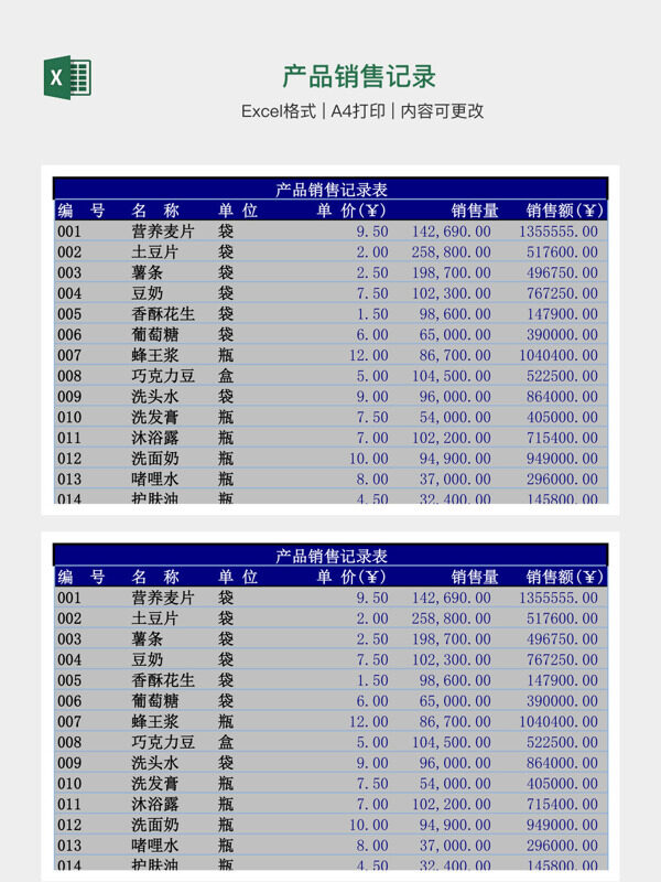产品销售记录