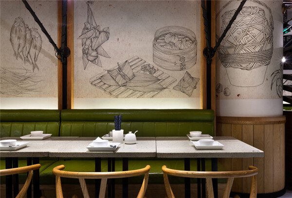 复古室内餐厅背景墙效果图