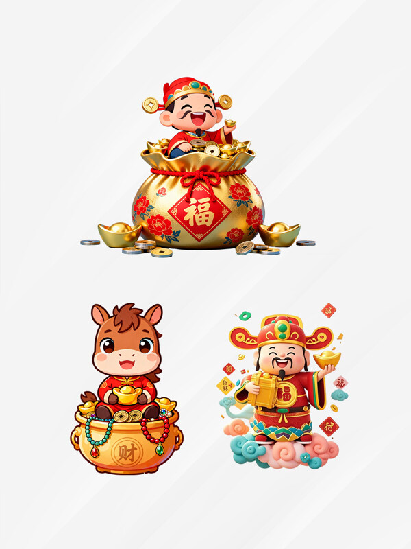 创意卡通立体财神爷马年生肖招财图案