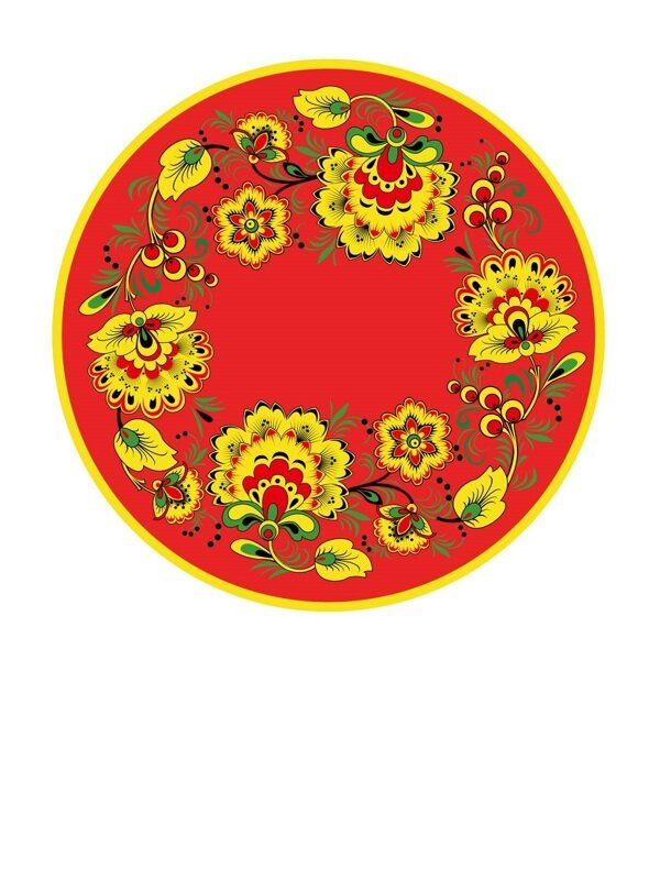 传统 欧式俄式 圆形花卉图案背景贴图红底黄花环形花边