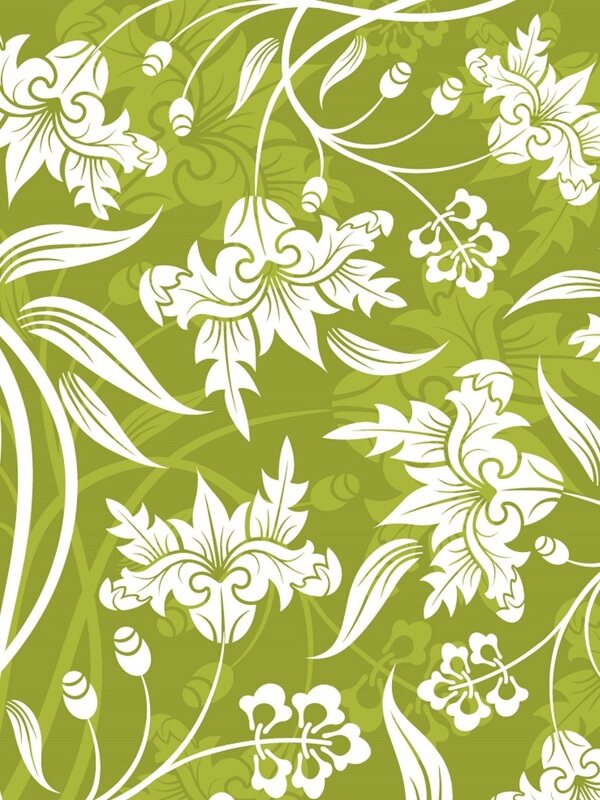 传统 欧式俄式花卉底图底纹  图案背景贴图 绿底白色大花