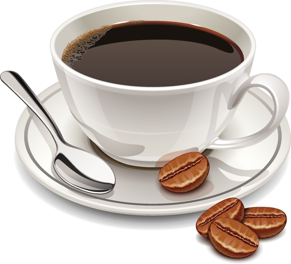 一杯咖啡与咖啡豆高清图