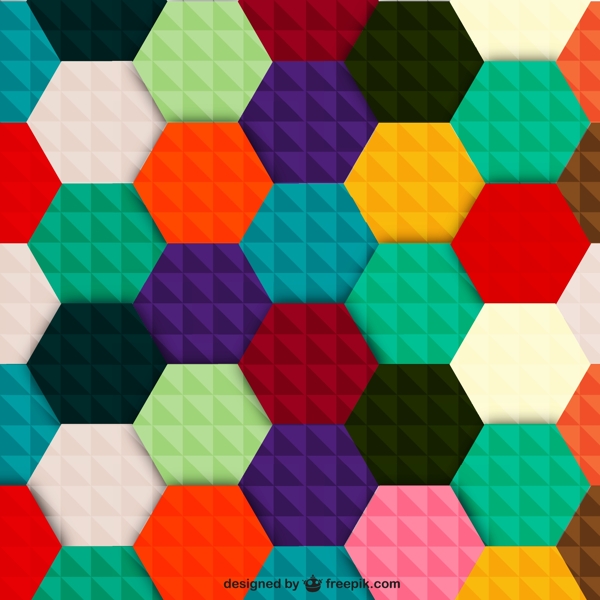 彩色六边形拼格背景矢量素材图片