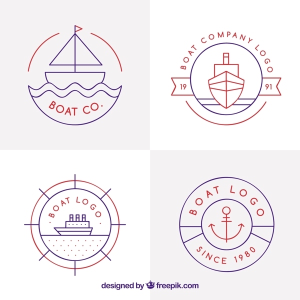 各种航海元素圆形标志logo