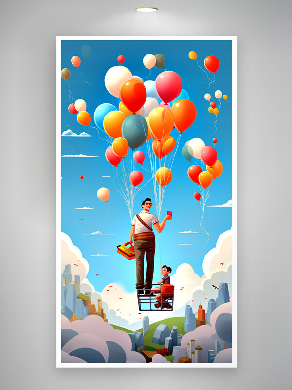 五彩气球追逐飞父亲节快乐海报