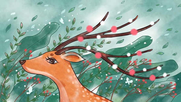 林深见鹿随风而动的动植物治愈插画