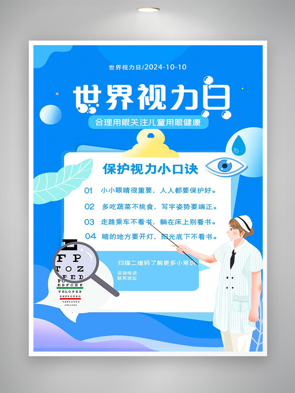 世界视力日保护视力宣传创意蓝色海报