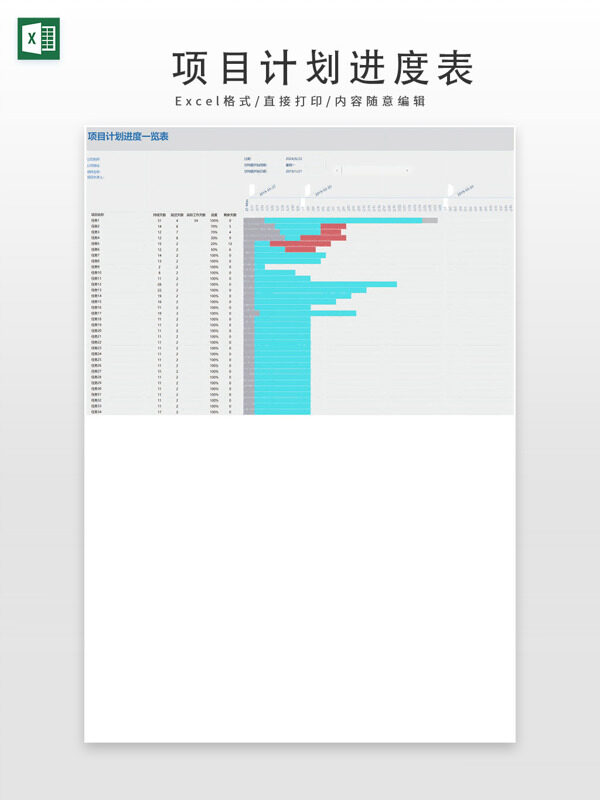 通用项目计划进度一览表