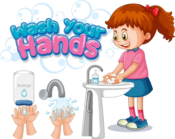 卡通女孩在洗手图片
