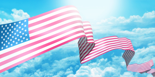 空中飘荡的美国国旗图片