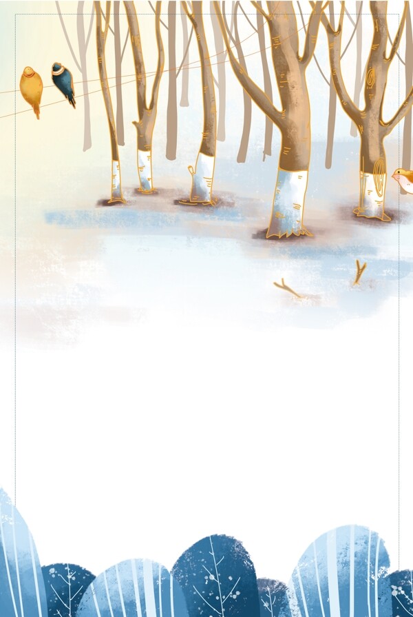 彩绘冬至节气树林背景素材